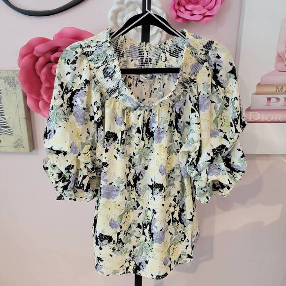 PATRIZIA LUCA Tops - NEW PATRIZIA LUCA women off shoulder blouse with balloon sleeve in yellow floral